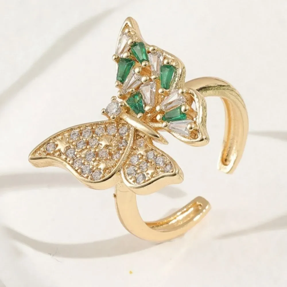 SEE NEW LISTING Butterfly Ring With Green Zircon & Rhinestones In Gold Tone - Picture 8 of 10